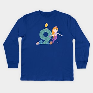 Cute little mermaid nine birthday Kids Long Sleeve T-Shirt